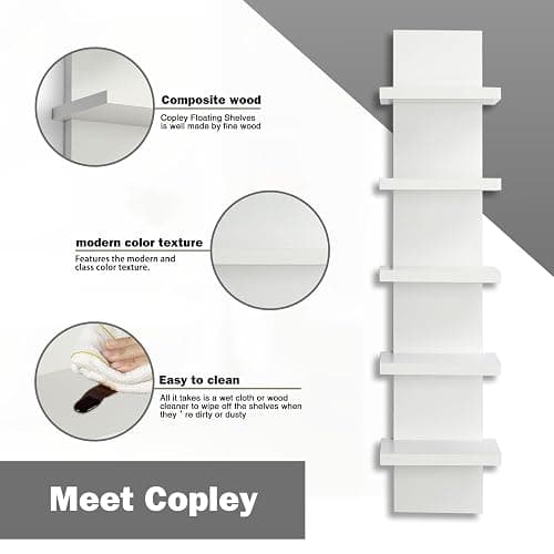 Bloddream 5 Tier Wall Shelves White, Vertical Column Shelf Floating Storage Home Decor Organizer Tall Tower Design Utility Shelving Bedroom Living Room, 30.7, 31 thumbnail 7