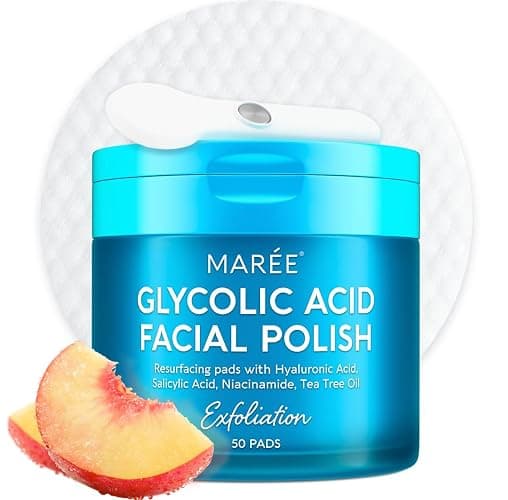 MAREE Glycolic Acid Pads - Toner Pads for Face Cleansing - Exfoliating Pad with Tea Tree Oil, Salicylic Acid & Vitamins E, B3, B5 - Acne Clearing, Skin Pore Resurfacing & Radiance Device - 50 Count - Image 1