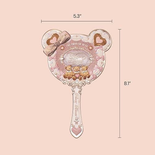 Flower Knows The Sweetie Bear Hand Mirror,Vintage Portable Handheld Mirror,Fancy & Pretty Princess Mirror with Long Handle,Gift for Girls(Creamy Pink) thumbnail 3