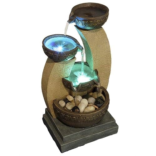 11" H Golden Tiered Bowl Fountain with Color Changing LED Lights with Adapter Brown thumbnail 5