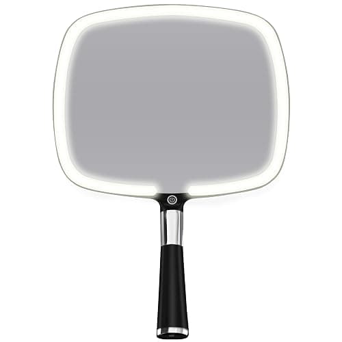 MIRRORVANA Lighted Travel Makeup Mirror - 2 in 1 Handheld & Tabletop LED Mirror with 3 Light Modes, Detachable Stand, and Comfy Handle - 9" x 13" (Black) - Image 1