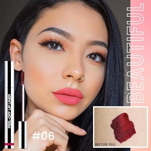 JUAAZIN 2Pcs Matte Lip Stain Peel Off Lip liner with Tweezer, Peel Off Lip Stain, Long Lasting Waterproof Lipstick Lip Gloss Tattoo, Transfer-proof for All Skin Types (0.24 fl oz-00#+06#) thumbnail 3
