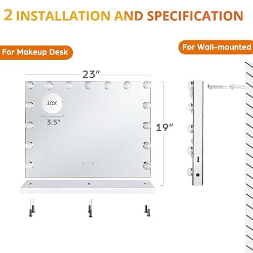 M MIVONDA Hollywood Vanity Mirror with Dimmable 15LED Bulbs Lights 3 Lighting Modes 2in1 Large Lighted Makeup Mirror for Desk and Wall with Plug-in and USB Charger Port thumbnail 2