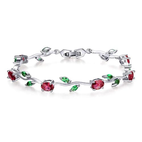 BISAER Lovely White Gold Plated AAA Cubic Zirconia Gemstone Flower Vine 7 Inches Bracelet for Mothers - Image 1