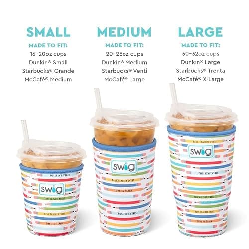 Swig Life Medium Iced Cup Coolie, Standard 22oz Iced Coffee Cup Insulator Sleeve with Handle, Neoprene Insulated Coolie Keeps Drinks Cold (Teacher Life) thumbnail 5