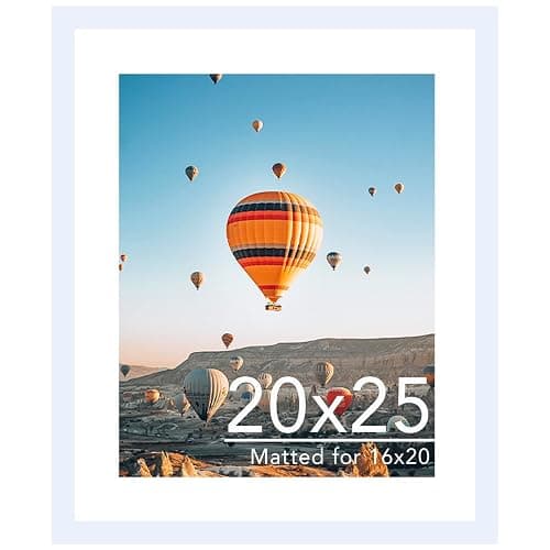 JCJMY 20x25 Picture Frame with 16x20 Mat, Display Photo 16x20 with Mat or 20 x 25 Without Mat, Wall Hanging Large 20 by 25 Poster Frame with Plexiglass, White - Image 1