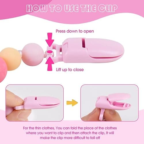Aori Pacifier Clips for Rebron Baby Dolls Silicone Holders Clips with Magnetic Pacifier -Pink thumbnail 4