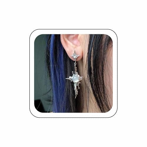 Wendalern Boho Stern Kreuz Ohrringe Mondstein Schmetterling Quaste Baumeln Ohrringe Silber Northstar Ohrstecker Unregelmäßig Lava Kreuz Aussage Ohrschmuck Y2k Schmuck Für Frauen - Image 1