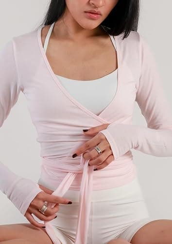 Usweetie Women's Ballet Wrap Top Long Sleeve Tie Workout Pilates Yoga Wrap Top thumbnail 3