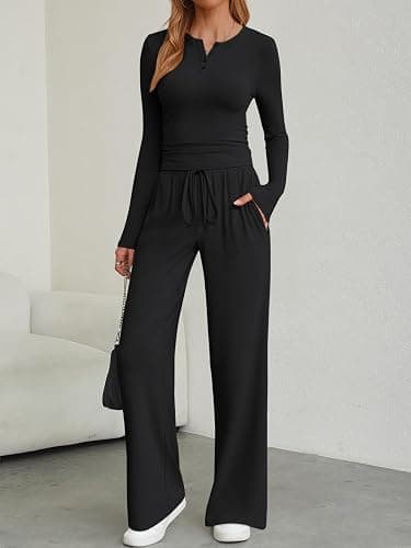 Trendy Queen Women's 2 Piece Matching Lounge Sets Fall Fashion Two Pieces Sweat Outfits Long Sleeve Wide Leg Pants Tracksuits thumbnail 3