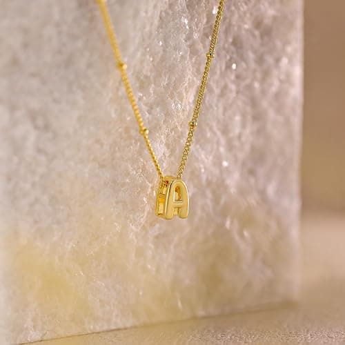 zvcofun Bubble Letter Necklace Gold, Dainty Initial Necklaces for Women 14K Gold Plated Small A to Z Name Necklace Personalized Simple Initial Pendant Cute Choker Necklaces for Women Trendy Jewelry thumbnail 7