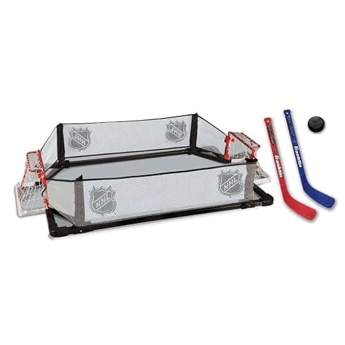 Franklin Sports Kids Knee Hockey Rink Game Set - Indoor Mini Hockey Goals + Kids Sticks Set for Floor + Rug - Toy Youth Rink Game - 36" x 25.5" - Image 1