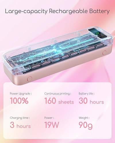Portable Printers Wireless for Travel, A285M Bluetooth Inkless Thermal Printer Support 8.5" X 11" & A4 Thermal Paper, Small Mobile Printer Compatible with iPhone Android Laptop for Home Receipt, Pink thumbnail 6