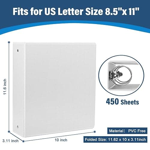 2-Inch 3-Ring Binder with Pockets, 2’’ Premium View Binders with Three Ring Binders Holds up to 450 Sheets US Letter Size, Bulk Pack of 6, Perfect for Home, Office, and School(XY014-WH) thumbnail 2