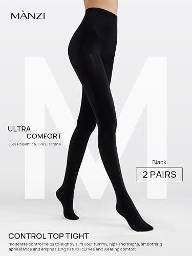 MANZI 2-6 Pairs Women's Opaque Control Top Tights 70 Denier Stretch Pantyhose thumbnail 2