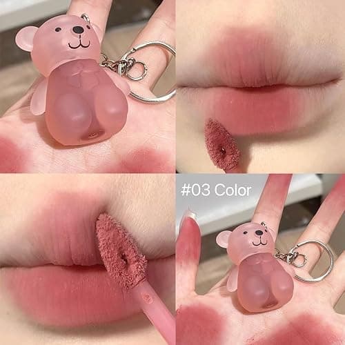 Petansy Velvet Matte Liquid Lipstick, 6 Colors Waterproof Long Lasting Lip Gloss Lip Stain, Cute Bear 2 in 1 Key Chain Lip Gloss, Korean Lip Glaze Natural Lip Makeup thumbnail 5