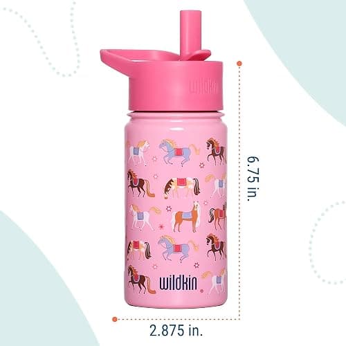 Wildkin Kids 14oz Stainless Steel Water Bottle – BPA-Free, Leakproof, Insulated, Easy-Clean - Horses thumbnail 3