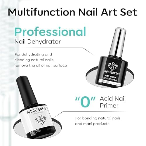 modelones Nail Dehydrator and Primer with Gel Base & Top Coat Set, Acid Free Acrylic Supplies Primer Glossy Gel Nail Polish Nail Thickening Solution Top Coat thumbnail 4