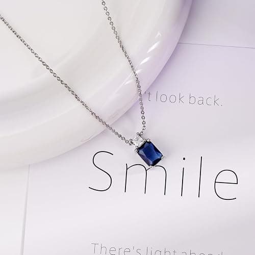 Rectangle Cubic Zirconia Pendant Necklace for Women Silver Birthstone Jewelry Gemstone Necklace Gift thumbnail 6