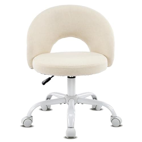 VINGLI Small Vanity Chair with Wheels for Girls.Cute Modern Adjustable Height Armless Office Desk Chair.360°Swivel Comfy Rolling Chair for Study, Make up Room,Small Space,Linen Light Yellow thumbnail 9