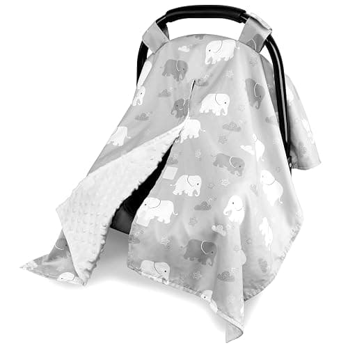 TANOFAR Car Seat Cover Baby, Carseat Covers Baby Boy Girl, Peekaboo Opening Infant Car Seat Cover for Winter, Warm & Cozy, Grey Elephant - Image 1