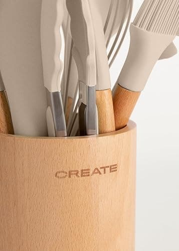 CREATE/Set d'utensiles de cuisine Sable et bois / 11 Utensiles de cuisine en silicone et bois hêtre naturel, sans BPA, jusqu'à 230°C thumbnail 3