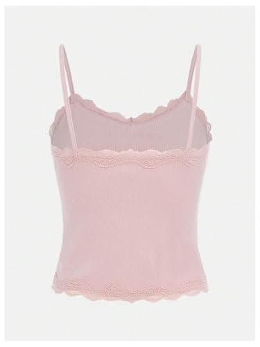 SOLY HUX Girl's Sleeveless Lace Trim Camisoles Spaghetti Strap Ribbed Crop Tank Tops thumbnail 2