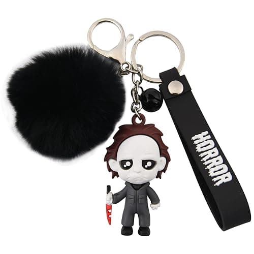 Halloween Skull Keychain Horror Movie Key Rings with Plush & Small Bell ﻿ - Image 1