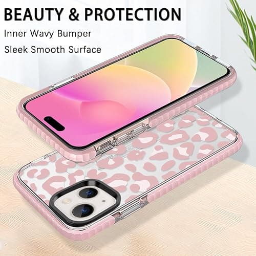 ZIYE Clear Case for iPhone 15 Cover Pink Leopard Design Shockproof Soft TPU Bumper Protective Phone Case for Women Girls Girly Cute Phone Case - iPhone 15 - Pink Leopard Print thumbnail 4