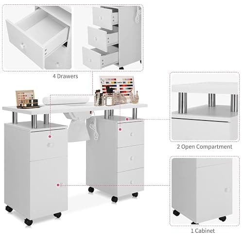 OmySalon Manicure Table Nail Desk for Nail Tech, Nail Table Beauty Salon Station w/Electric Dust Collector Acetone Resistant w/Lockable Wheel,Arm Rest thumbnail 6