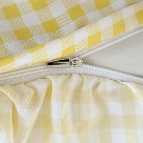NSNLGSGC Yellow Gingham Ruffle Duvet Cover Twin Size, 2 Pieces Soft Pre-Washed Microfiber Checked Plaid Comforter Cover Set, Vintage Farmhouse Bedding Set(Yellow Gingham, Twin 68"x90") thumbnail 6