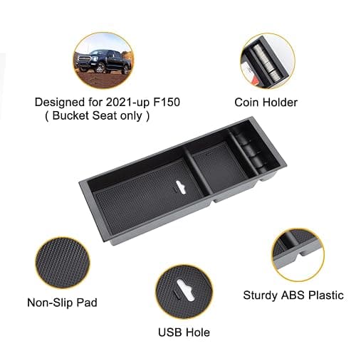 JDMCAR Center Console Organizer Compatible with Ford F150 Accessories 2024 2023 2022 2021,Center Console tray for F-150 Interior Accessories, Matte Black -(Full Console w/Bucket Seats ONLY) thumbnail 5