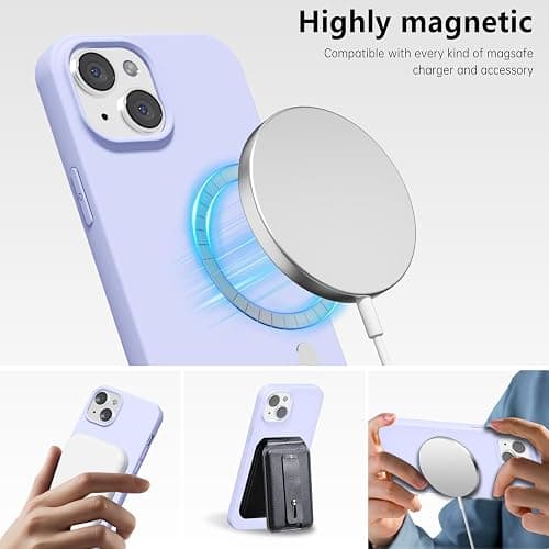 oakxco Silicone Case for iPhone 14/ iPhone 13 Case Magnetic, Compatible with Magsafe Wireless Charging, Slim Thin Soft Rubber Gel, Girly Cute Hard Mag Safe Cover for Women, Purple Lavender Lilac thumbnail 7