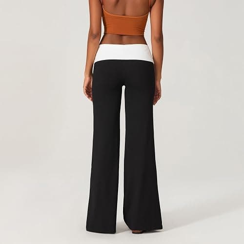 cochineal Fold Over Yoga Pants for Women Teen Girls Low Rise Wide Leg Sweatpants Y2k Stretchy Flare Leggings Lounge Pants thumbnail 3