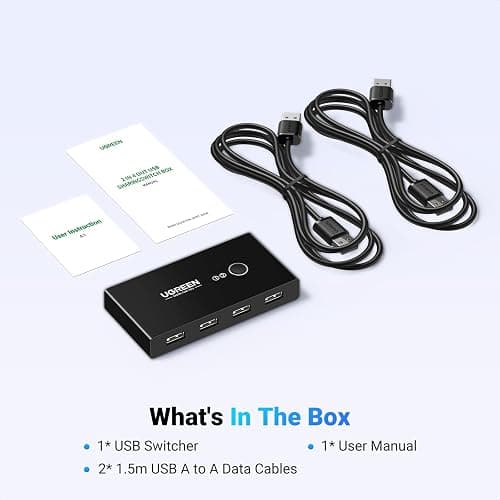 UGREEN USB Switch Selector 2 Computers Sharing 4 USB Devices USB 2.0 Peripheral Switcher Box Hub for Mouse Keyboard Scanner Printer PCs with One-Button Swapping and 2 Pack USB A to A Cable thumbnail 9