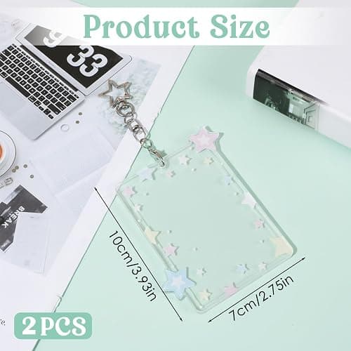 2Pcs Star Photocard Holder with Metal Chain Transparent Y2K Charm Holders Acrylic Cute Protective Photocards with Star Pendant for Idol Card Photo Album thumbnail 3