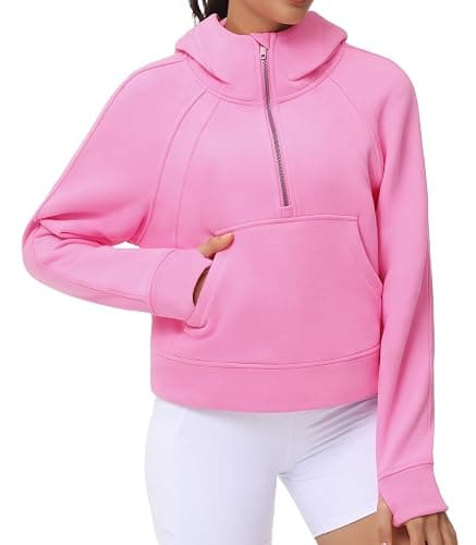 THE GYM PEOPLE Womens' Hoodies Half Zip Long Sleeve Fleece Crop Pullover Sweatshirts with Pockets Thumb Hole - Image 1