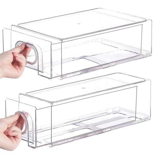 6 PCS Refrigerator Organizers And Storage Stackable Storage Drawers, Large Heavy Duty Fridge Organizer Bins Pull Out Refrigerator Organizer Bins, White Handle, 3 Drawers And 3 Small Cubes thumbnail 6