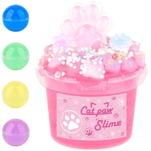 Pink Jelly Crunchy Cat's Paw Slime,Super Soft and Non-Sticky, Great for Birthday Gifts for Girl and Boys,Party Favors,Christmas Stocking Stuffers（300ml） thumbnail 9