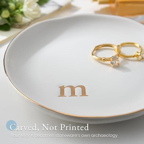 Lolalet Handmade Ceramic Ring Dish Jewelry Tray Plate with Initial, Small Monogram Gift for Her Women Girls Mother, Hostess, Engagement, Bridal Shower, Maid of Honor, Bridesmaid, Birthday, Christmas thumbnail 2