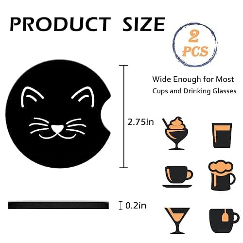 2Pcs Black Leopard Print Car Coasters,2.75" Neoprene Cup Holder Coasters | Universal Rubber Non‑Slip Mat, Drink Coaster Decor Auto Accessories Black Leopards Gifts for Women,Men thumbnail 2