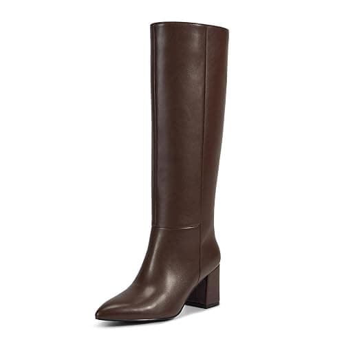 wetkiss Low Heel Knee High Boots for Women Regular Calf Friendly Side Zipper Almond Toe Faux Leather Comfortable Boots for Walking, Dancing, Standing for Long Periods With No Pain - Image 1