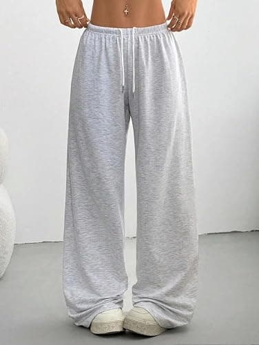 Women's Baggy Sweatpants with Pockets Wide Leg High Waisted Casual Sweat Pants Lounge Drawstring Joggers Gym Workout Pants thumbnail 3