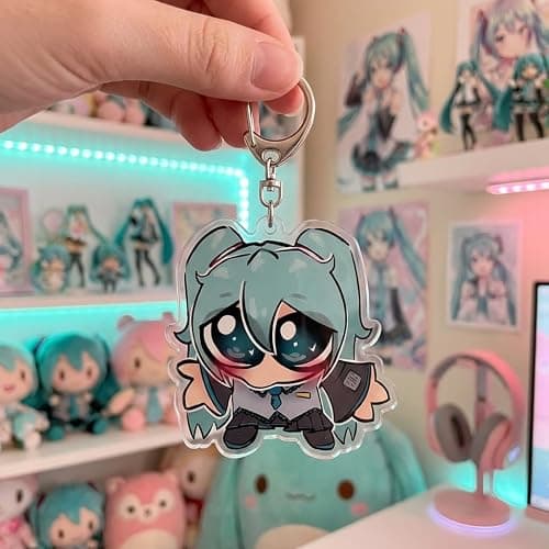 PumpCar Miku Acrylic Keychain, Vocaloid Virtual Idol Pop Singer Charm with Metal Clasp and Key Ring, Double-Sided Backpack Charm, Bag and Car Key Accessory, Collectible Anime Gift for All Fans thumbnail 2