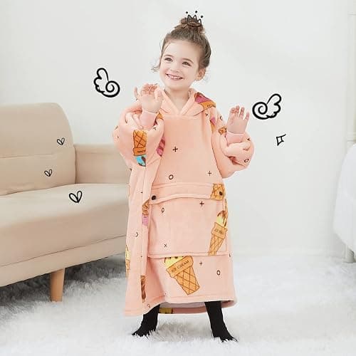 KFUBUO Wearable Blanket Hoodie for Kids Sherpa Patterns Oversized Sweatshirt Blanket With Pocket 6-10 Year Old Girl Birthday Gifts Ice Cream thumbnail 4
