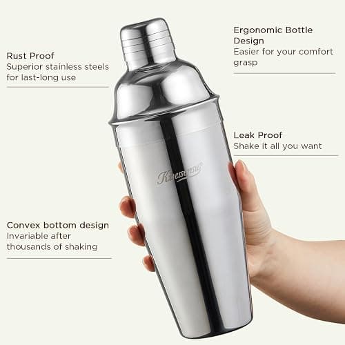 Cocktail Shaker, KITESSENSU 24oz Drink Shaker with Bartender Strainer, Measuring Jigger, Bar Mixing Spoon, Cocktail Recipe Guide, Professional Drink Mixer Set for Beginners, Silver thumbnail 3