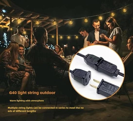 RYKUG Outdoor String Light 50FT Patio Black with 52 Shatterproof G40 LED Clear Globe Bulbs for Indoor/Outdoor, Connectable Hanging Lights for Backyard Balcony Party Decor thumbnail 6