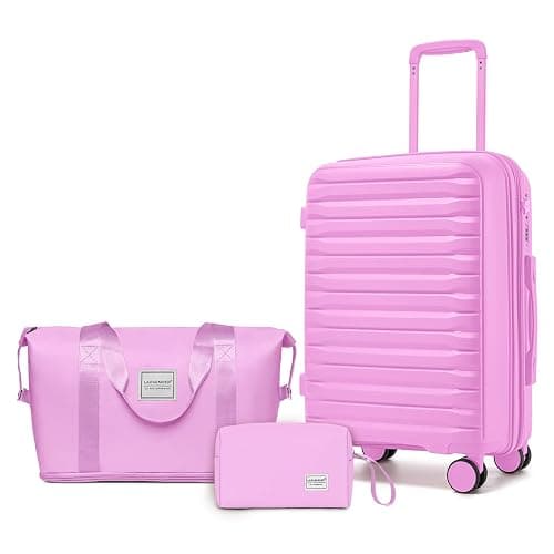 LARVENDER Luggage Sets 3 Piece, Expandable Hardside PP Carry On Luggage Suitcase with 360° Spinner Wheels TSA Lock Suitcase Set for Women Men, Neon Pink - Image 1