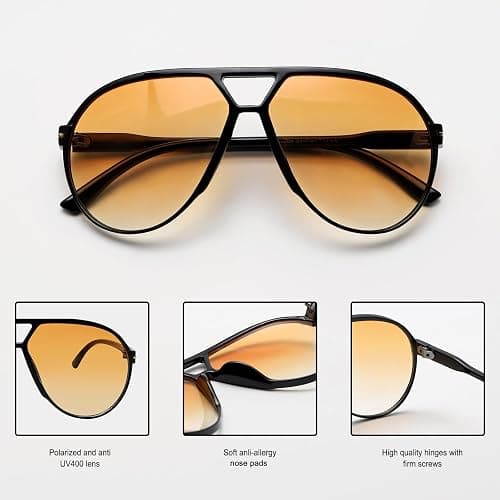 GUVIVI Retro Aviator Sunglasses for Women Men Oversized Classic 70s Vintage Trendy Tangle Free Square Aviators Sun Glasses thumbnail 4