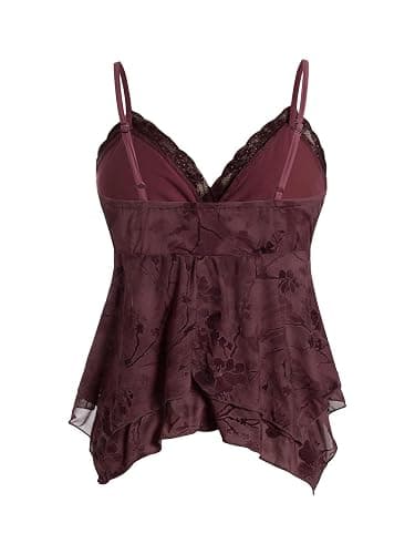 Verdusa Women's Y2K Crop Tops Mesh Babydoll Lace Cami Floral 2000s Clothing Gothic Going Out Tops thumbnail 2